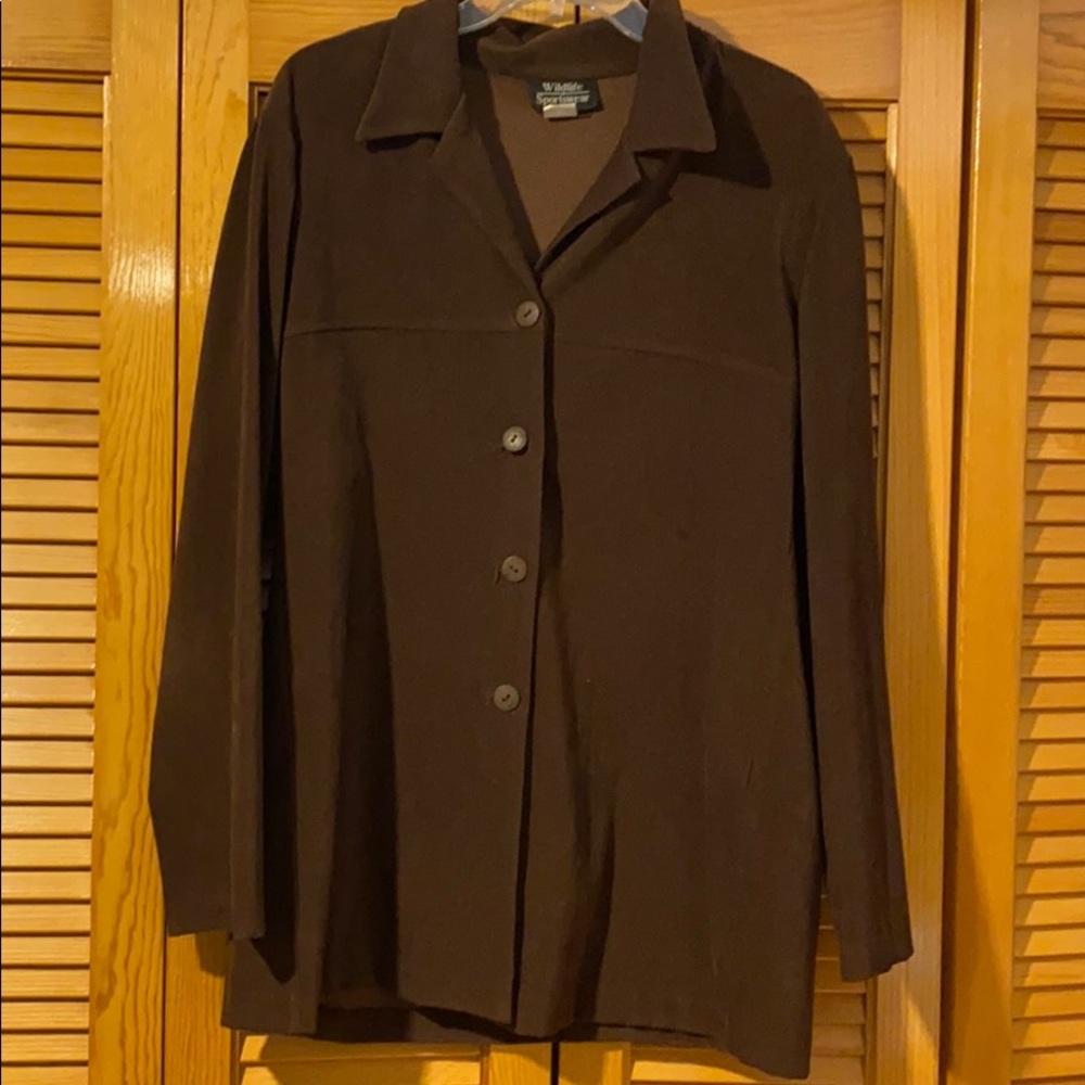 Brown suede like button down shirt size L (?)